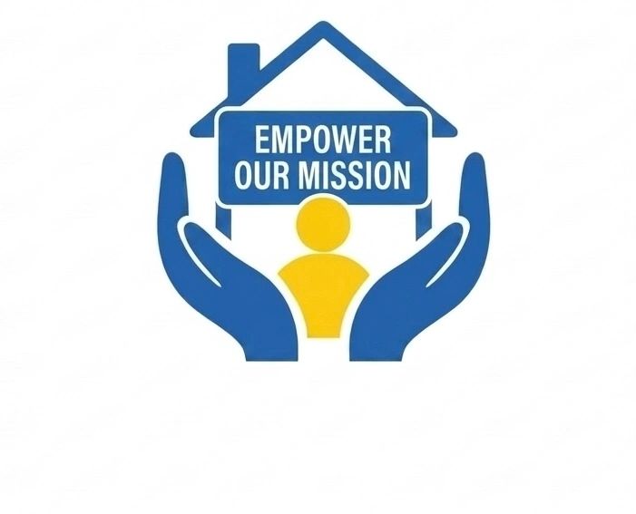 Logo with hands holding a house and the text 'EMPOWER OUR MISSION'.