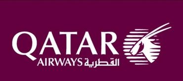 Qatar Airways logo with maroon background and white text.