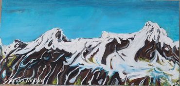 Abstract painting of the snowy Rockies and Blue skies of Banff. BC