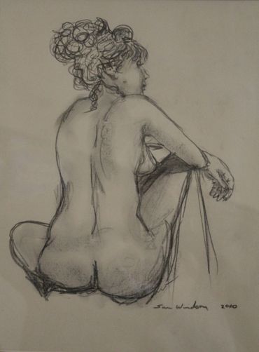 This a nude life drawing "Jenny" Done in charcoal and graphite. Framed