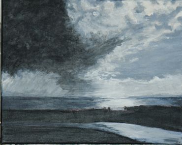 This Painting is a dramatic scene of light and dark.Storm coming across the strait of Juan de Fuca,