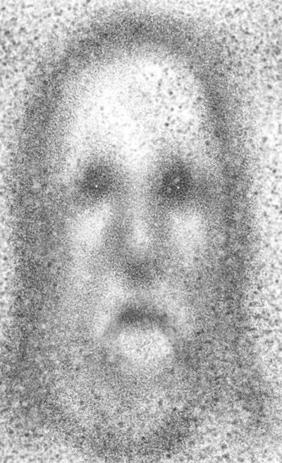 A creepy face the author gone done and drawn on his tablet computer.