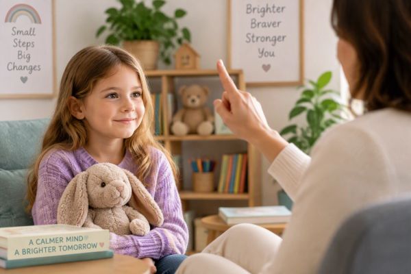 A girl listens attentively to a woman pointing her finger.