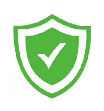 Green shield with a white checkmark symbolizing security.