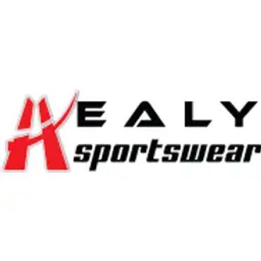 Logo of Healy Sportswear with a stylized red 'H' and black text.