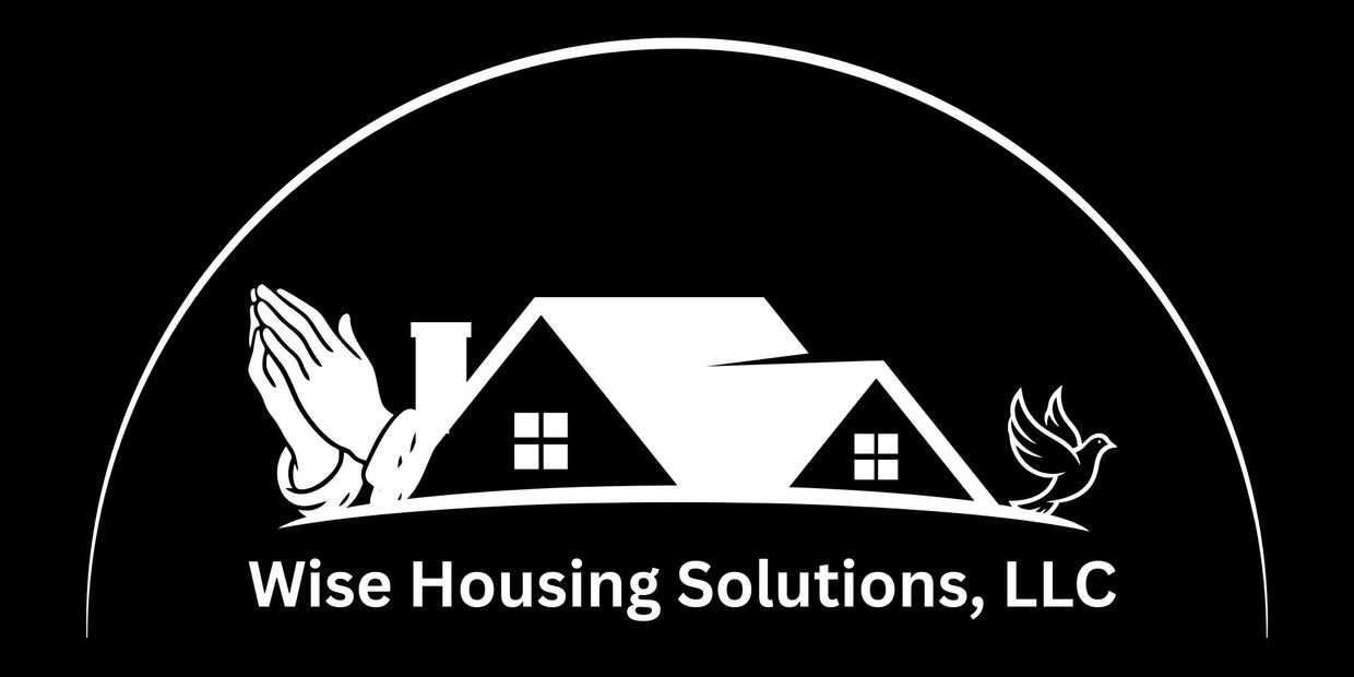 Logo of Wise Housing Solutions, LLC with house, praying hands, and dove.