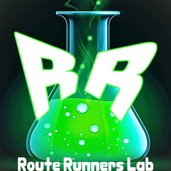 Logo of Route Runners Lab with a glowing green chemistry flask.