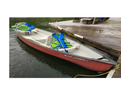 Canoe with lifejackets ready for rental