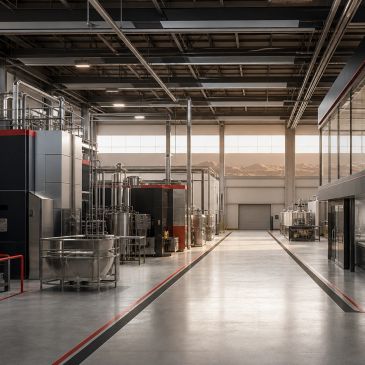 Spacious modern industrial facility with large equipment.