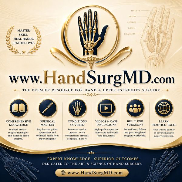 Promotional image for HandSurgMD, a hand surgery resource.