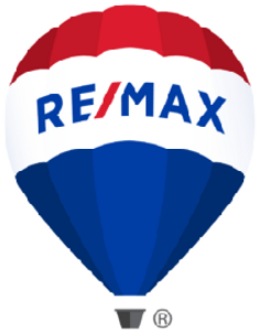 This the RE/MAX logo, a red, white and blue balloon with the words RE/MAX on it.