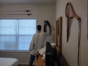 dusting shelves, dusting decor