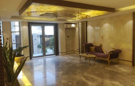 A living room with beautiful lighting.