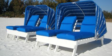 cabanas, cabana beach loungers, beach loungers, beach chairs, beach, siesta key, sarasota, florida
