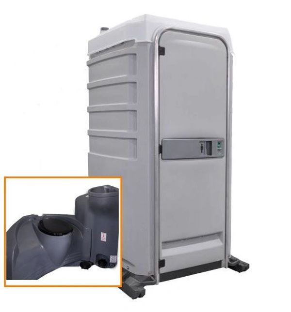 A fresh water flush unit. A real flushing toilet and hand washing system.