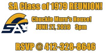 Invitation for SA Class of 1979 reunion at Chuckie Murn's house on June 27, 2026, at 3 pm.