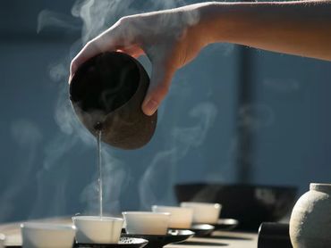 Performing a tea ceremony in a plant medicine apothecary.