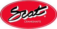 Scat Crankshafts logo with bold script on red oval background.