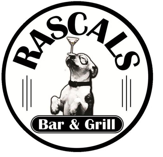 Logo of Rascals Bar & Grill featuring a dog balancing a martini glass.
