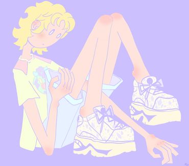 self portrait, cow shoes, cow print, illustration,