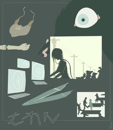 illustration,digital, lain, cyber, cyberia, robot, internet, eye, bear hat, computers, crosswalk