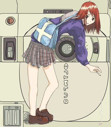 illustration,digital, cyber, camera, anime, eye, cross, FLCL, Fooly Cooly, Minami, uniform
