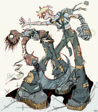 illustration, digital, tooth and nail, cyber, OC, star, Original characters