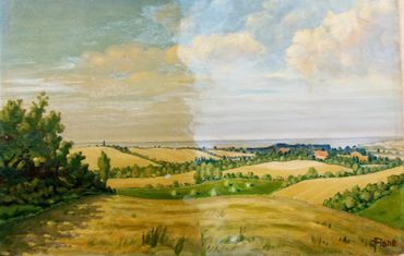 Restoration of an oil paining halfway through cleaning