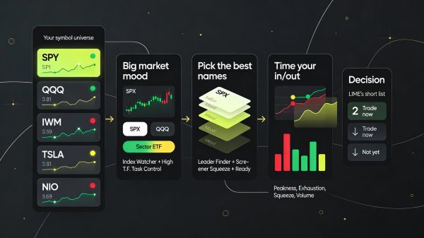 Visual flowchart showing stock analysis and trading decision process.