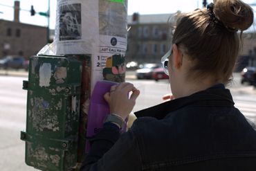 Interactive postcard experiment installed near a post office in Sunny Pilsen, Chicago.