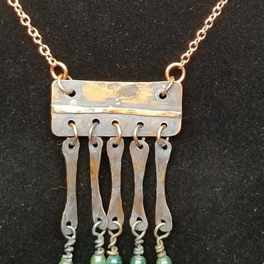 "Sticks and Irons Meet with Girls" Necklace. Copper Necklace w/ Tumbled Finish + Antique Beads