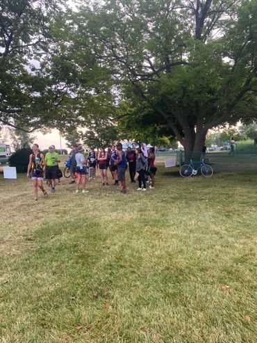 Coaches going over race details before the race begins