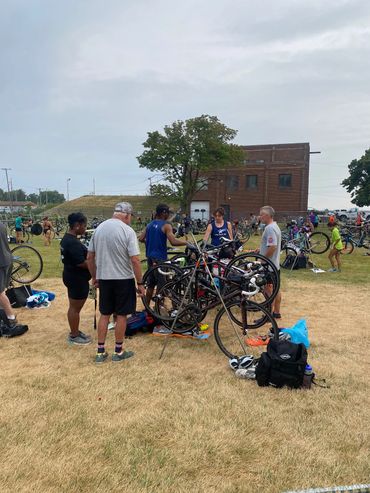 Coaches going over race details before the race begins
