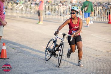 Natalie going out on the bike portion of the duathlon