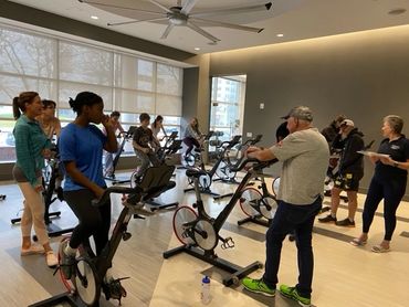 Bike session on stationary bikes