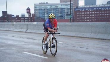 Ambassador Kim on her bike on the bike course of Tri CLE