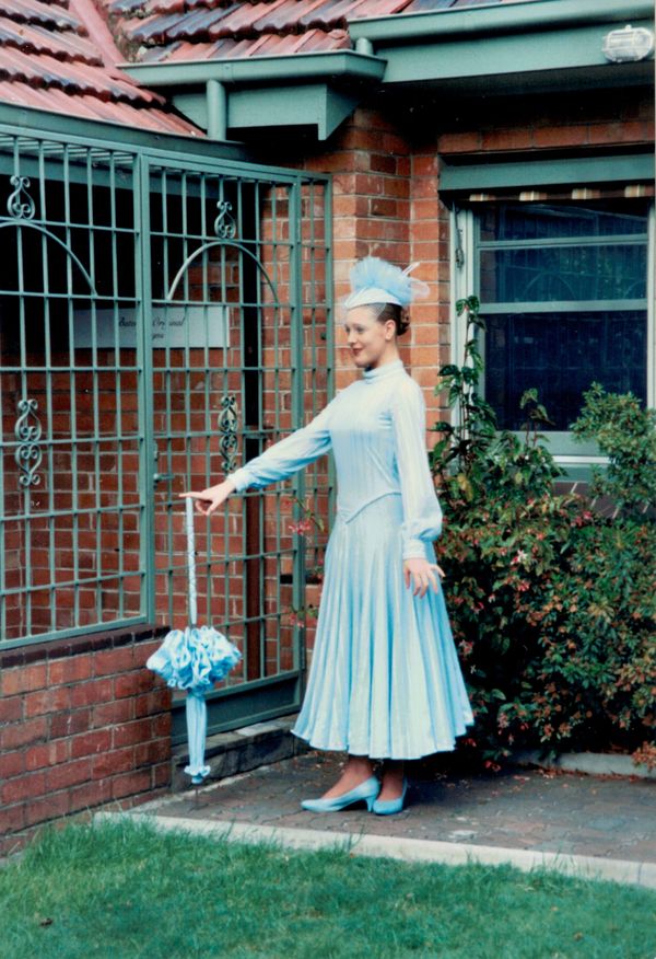 Helen Bateman Oaks Day in 1993 after the garment returned from tour, designed by Sheila Bateman