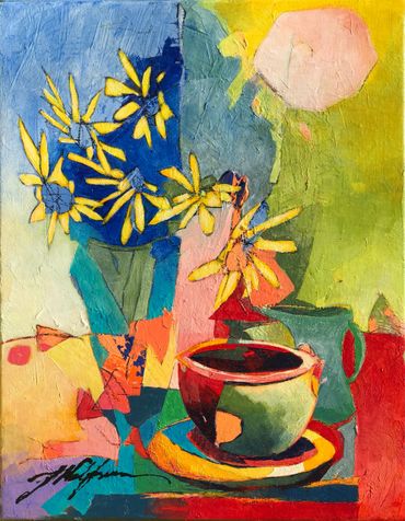 Moonrise at Hollywood's beach. Acrylic on canvas contemporary art by Yuval Wolfson.