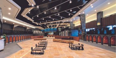 High-ceiling and very spacious co-ed relaxation lounging area, based on Korean spa and sauna culture