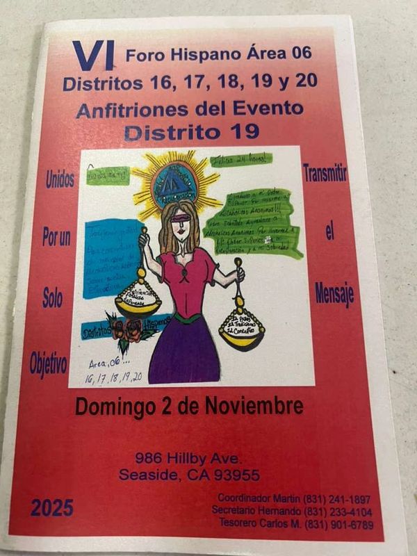 FORO HISPANO N.º 6
 DE ALCOHÓLICOS ANÓNIMOS
 ESTADOS UNIDOS – ÁREA 06
 Domingo, 2 de noviembre de 20