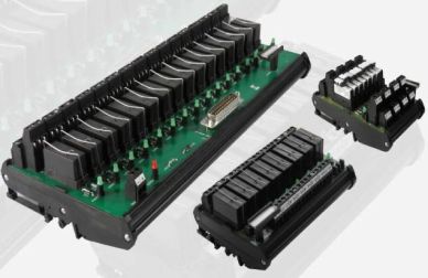 Various electronic circuit boards with relays.