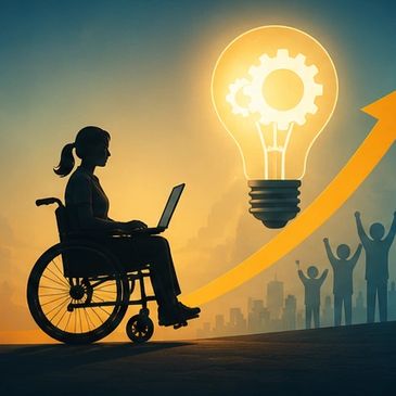 Man in wheelchair looking at an open door with a sunny outdoor path.