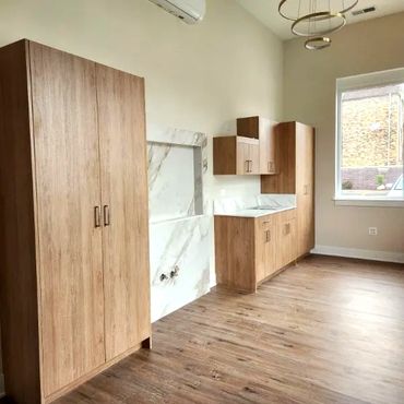 double suite brown cabinets