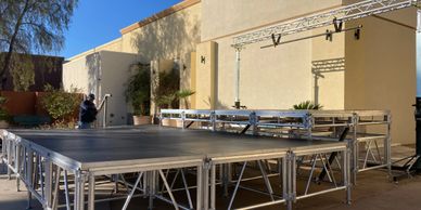 multi tiered stage. multi level stage. stage risers, choir riser, stage bracing. stage stairs, rails