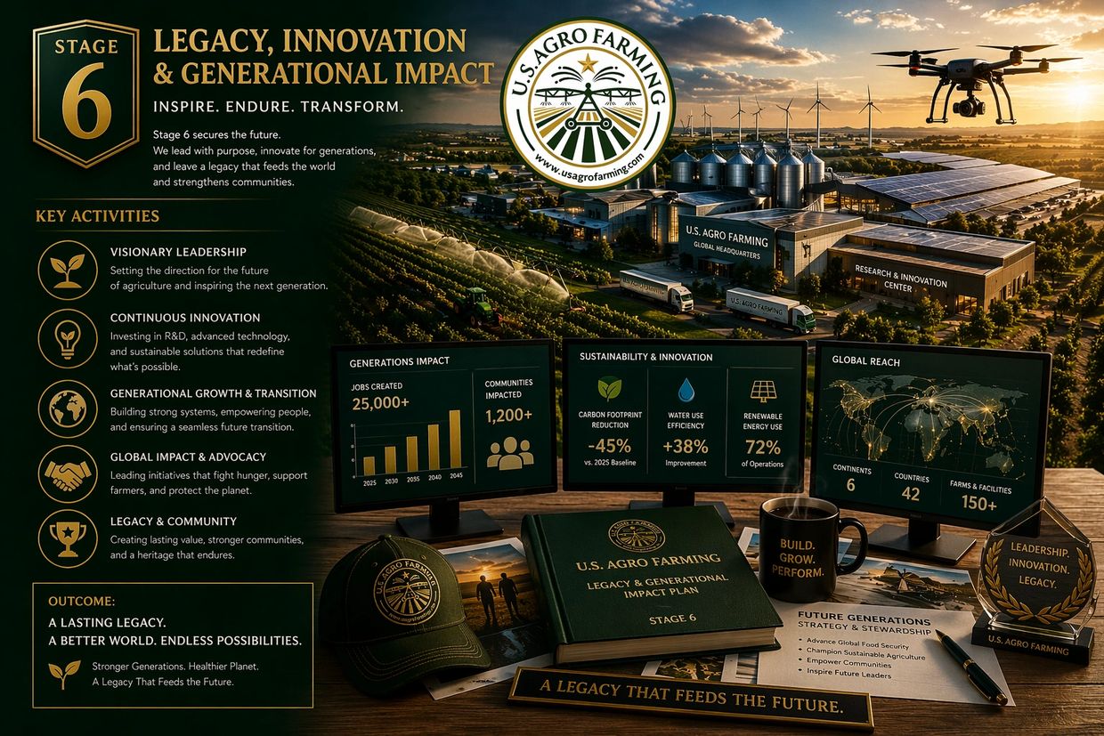 U.S. Agro Farming's Stage 6 plan focuses on legacy, innovation, and generational impact in sustainable agriculture.