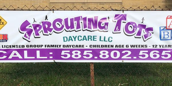 Sprouting Tots Daycare sign and open enrollment 