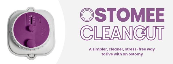 Ostomee Cleancut ostomy solution with tagline.