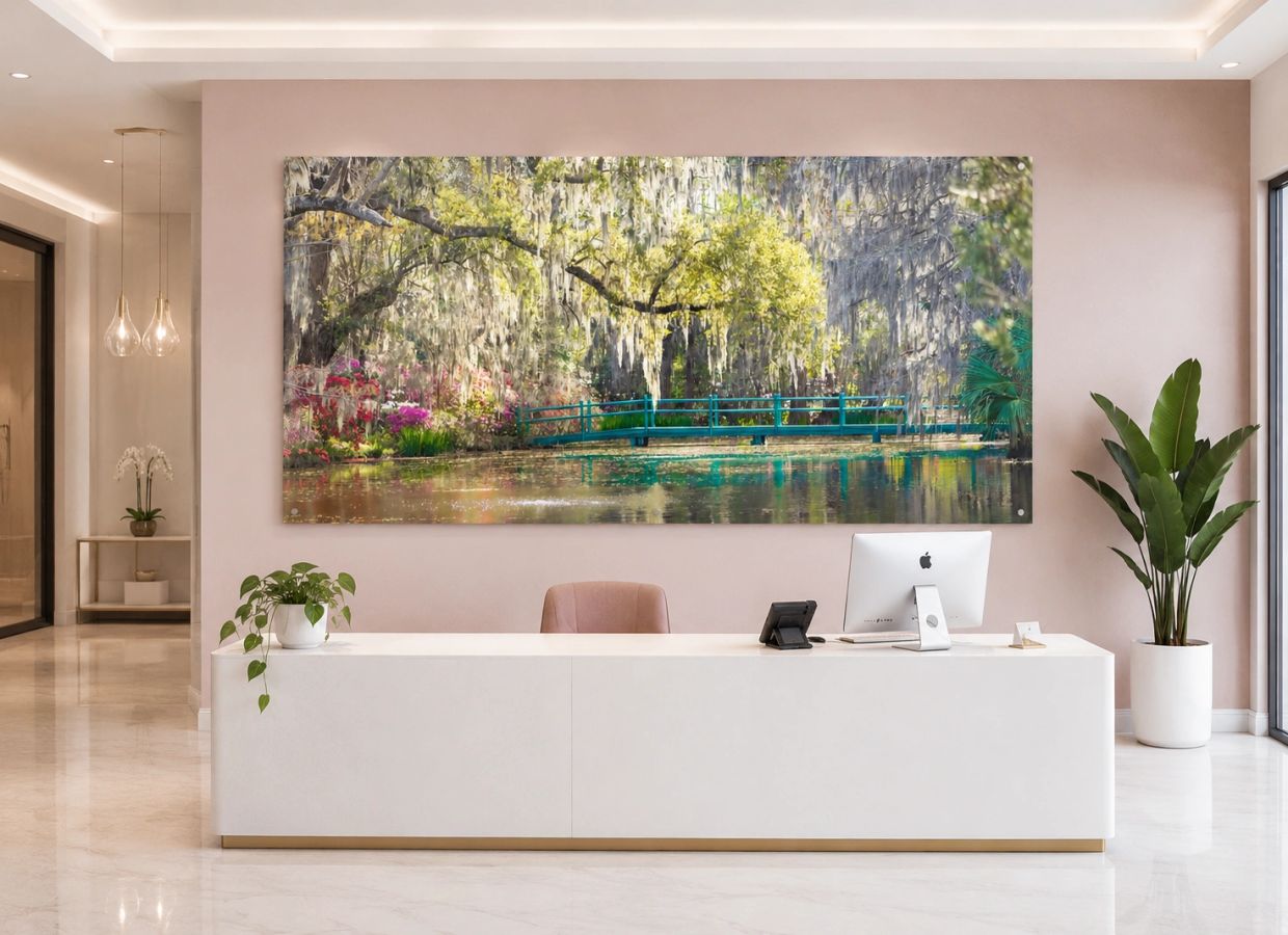 Mock up of an office lobby with a large landscape behind it taken by Tonya Brisson brissonimagery.co