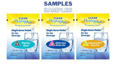 to-go packets of Level 1, 2, and 3 liquid thickener