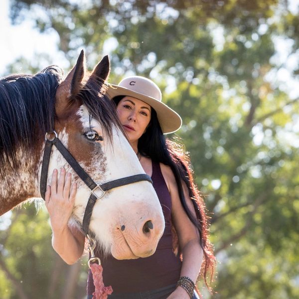 Karli Cox - owner of Fresh Face Skin with her horse Bowie